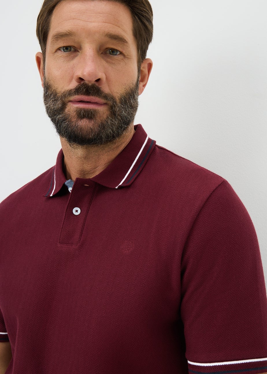 Lincoln Burgundy Herringbone Texture Polo Shirts