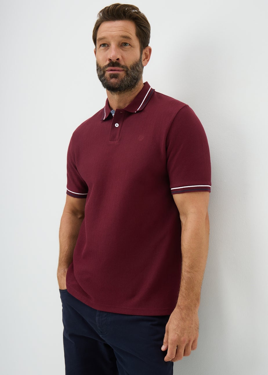 Lincoln Burgundy Herringbone Texture Polo Shirts