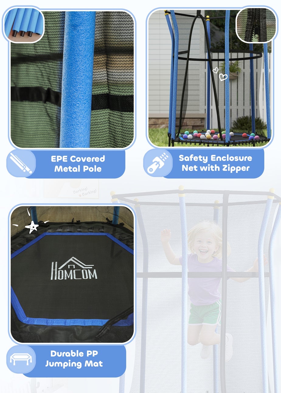 HOMCOM Blue 5.4FT Kids Trampoline with Enclosure Indoor Outdoor
