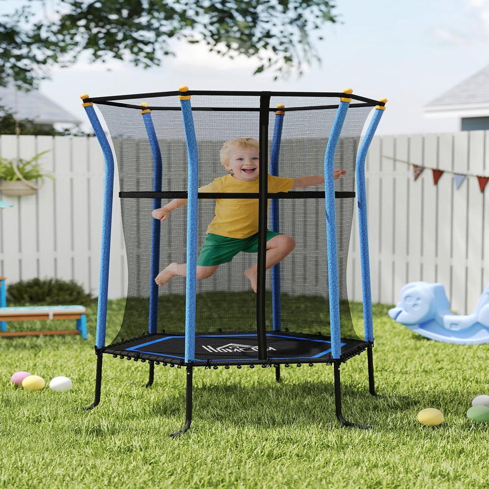 HOMCOM Blue 5.4FT Kids Trampoline with Enclosure Indoor Outdoor