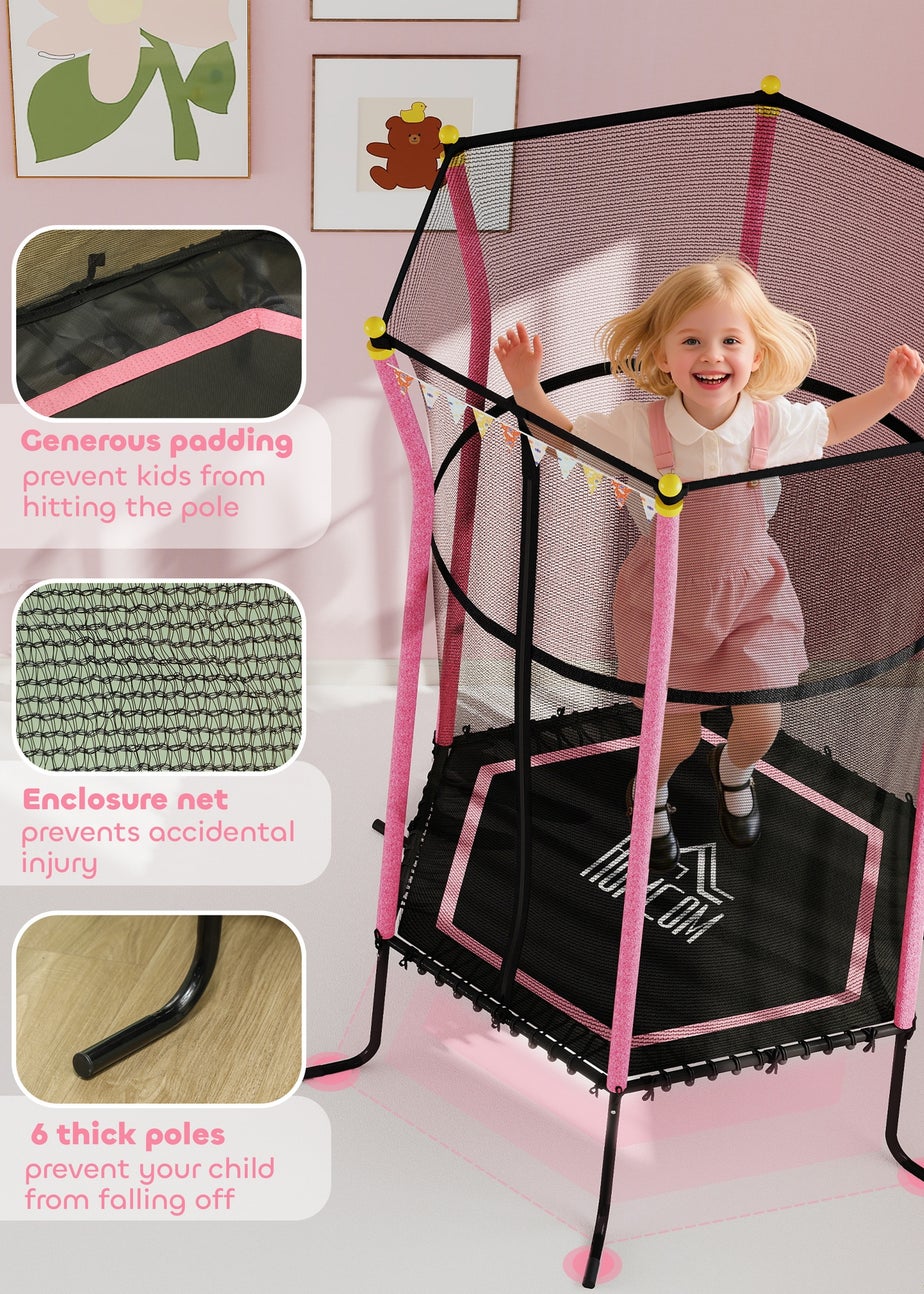 HOMCOM Pink 5.4FT Kids Trampoline With Enclosure Indoor Outdoor