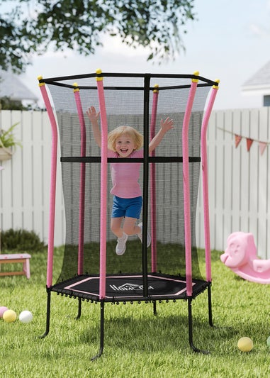 HOMCOM Pink 5.4FT Kids Trampoline With Enclosure Indoor Outdoor