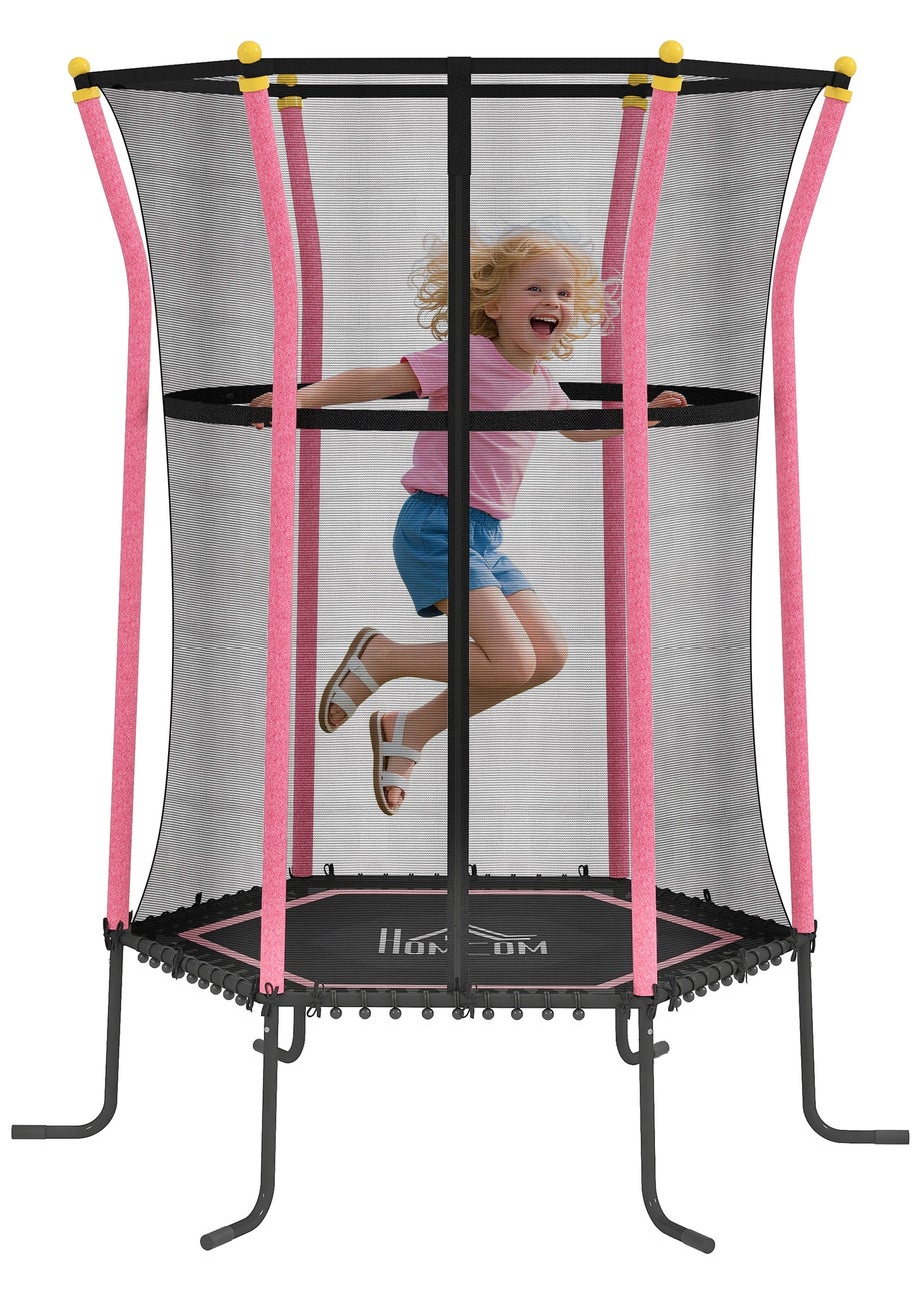 HOMCOM Pink 5.4FT Kids Trampoline With Enclosure Indoor Outdoor