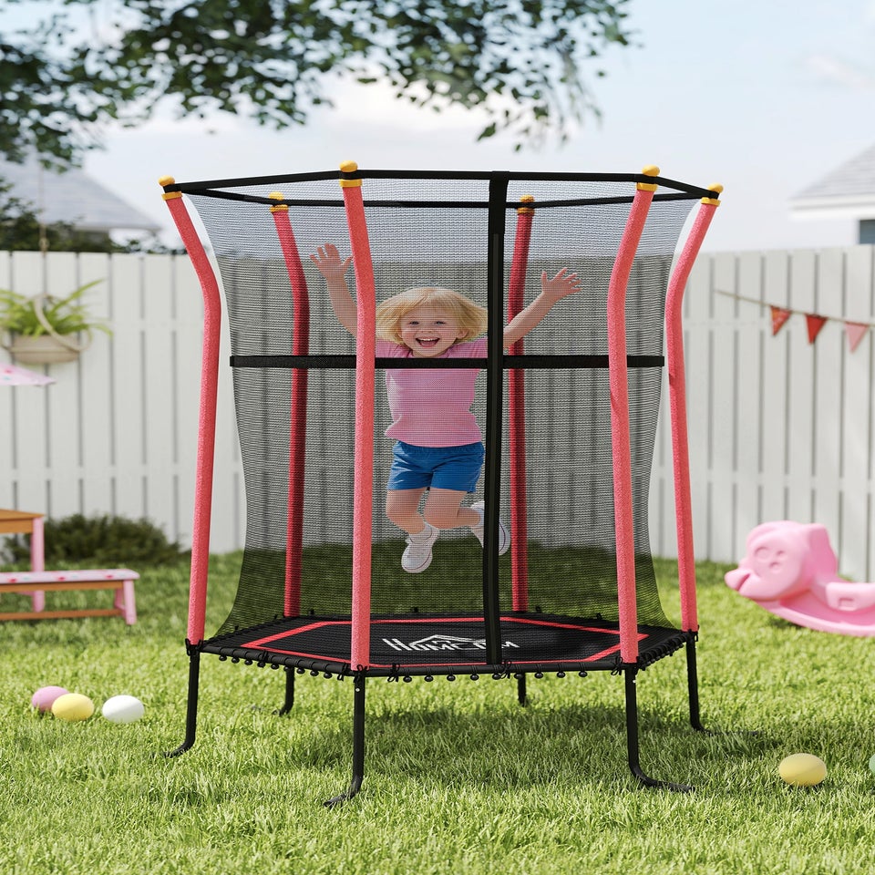 HOMCOM Red 5.4FT Kids Trampoline With Enclosure Indoor Outdoor