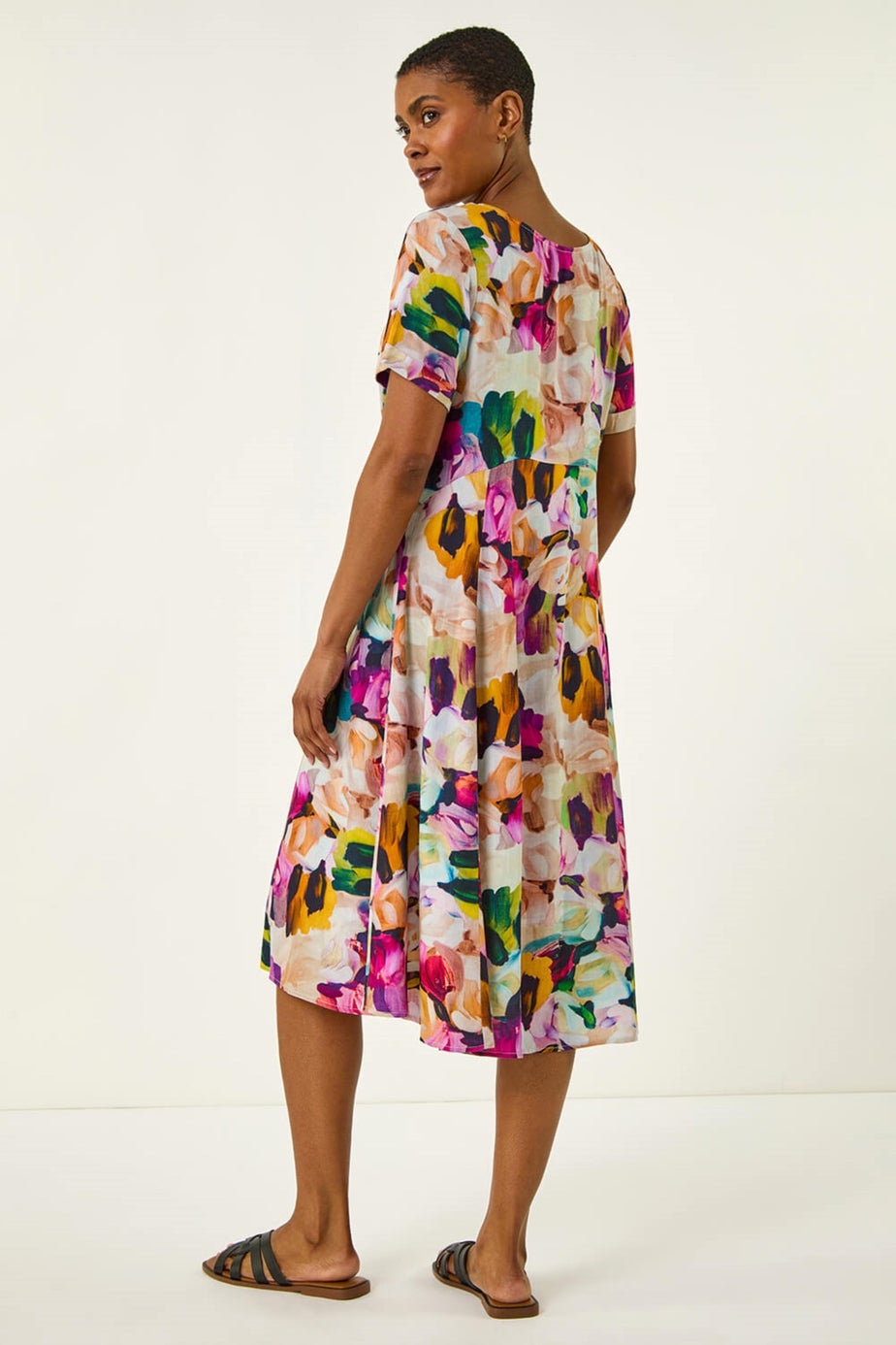 Roman Purple Floral Print Smock Dress