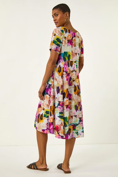 Roman Purple Floral Print Smock Dress