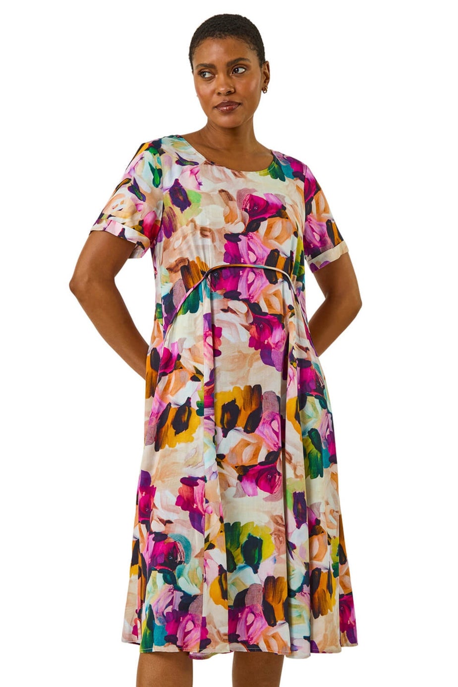 Roman Purple Floral Print Smock Dress
