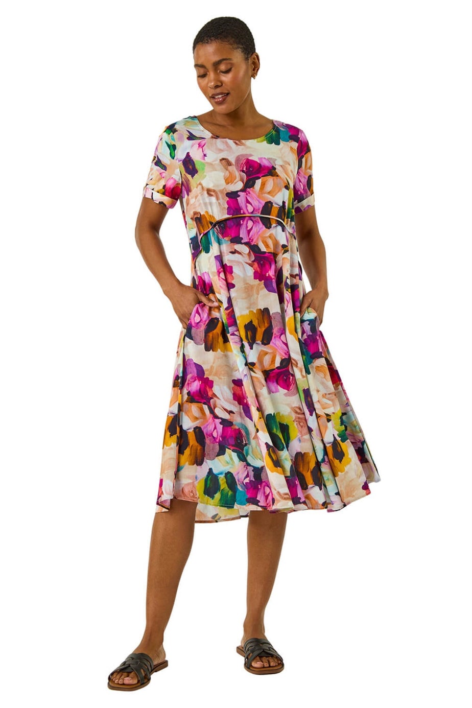 Roman Purple Floral Print Smock Dress