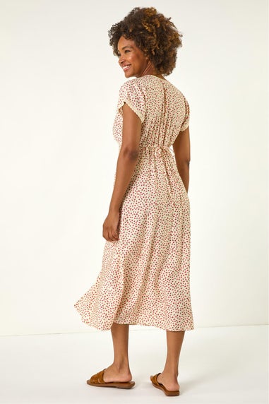 Roman Light Pink Ditsy Lace Trim Midi Dress