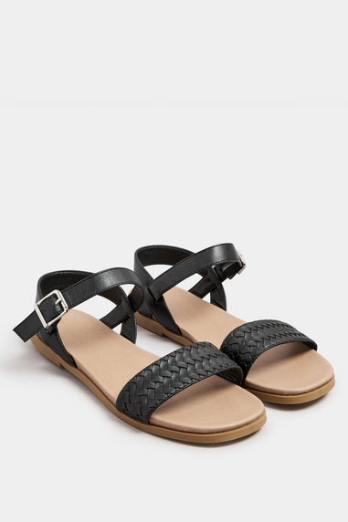 Yours Black Faux Leather Woven Sandals In Extra Wide EEE Fit