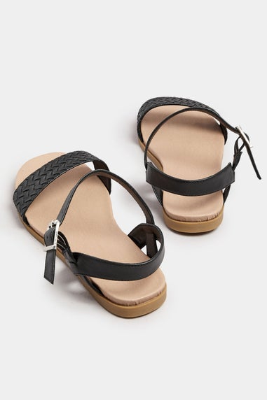 Yours Black Faux Leather Woven Sandals In Extra Wide EEE Fit