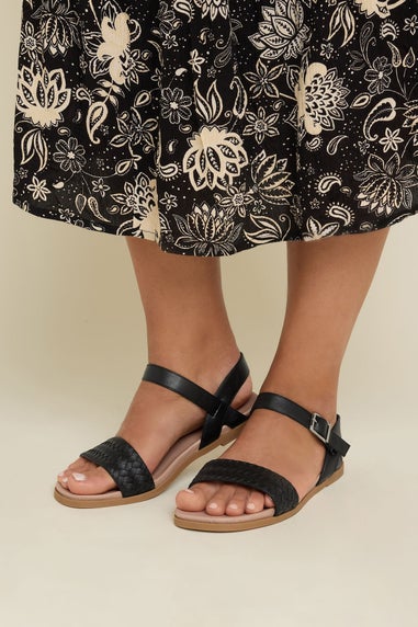 Yours Black Faux Leather Woven Sandals In Extra Wide EEE Fit