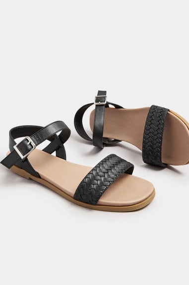 Yours Black Faux Leather Woven Sandals In Extra Wide EEE Fit