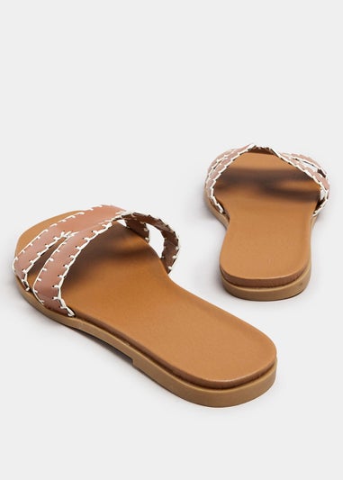 Yours Brown Faux Leather Stitched Mule Sandals In Extra Wide EEE Fit