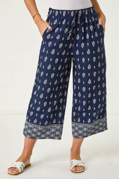 Roman Navy Petite Aztec Border Cropped Trouser