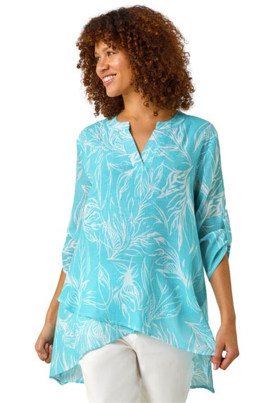 Roman Turquoise Linear Print Wrap Tunic