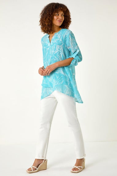 Roman Turquoise Linear Print Wrap Tunic