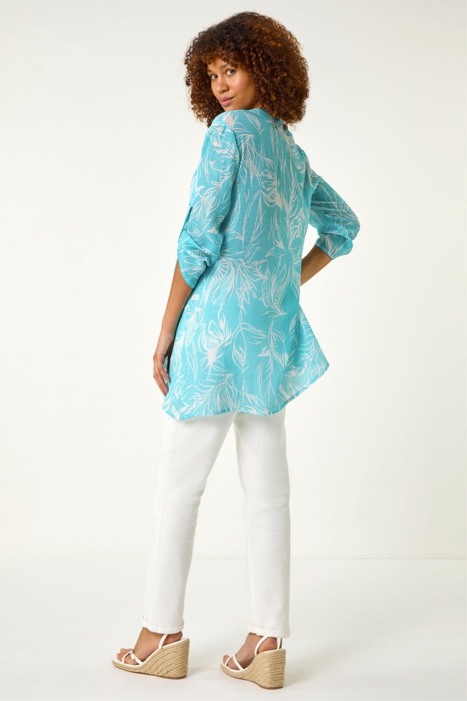 Roman Turquoise Linear Print Wrap Tunic