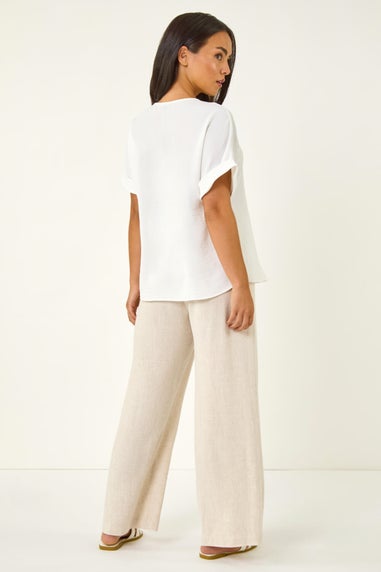 Roman White Petite One Buttoned V-Neck Top