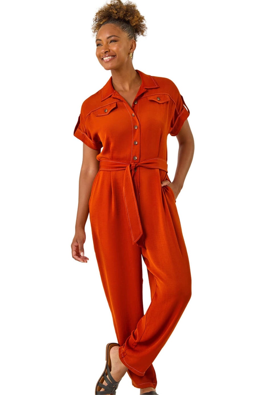 Roman Rust Utility Buttoned Jumpsuit
