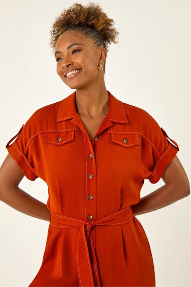 Roman Rust Utility Buttoned Jumpsuit