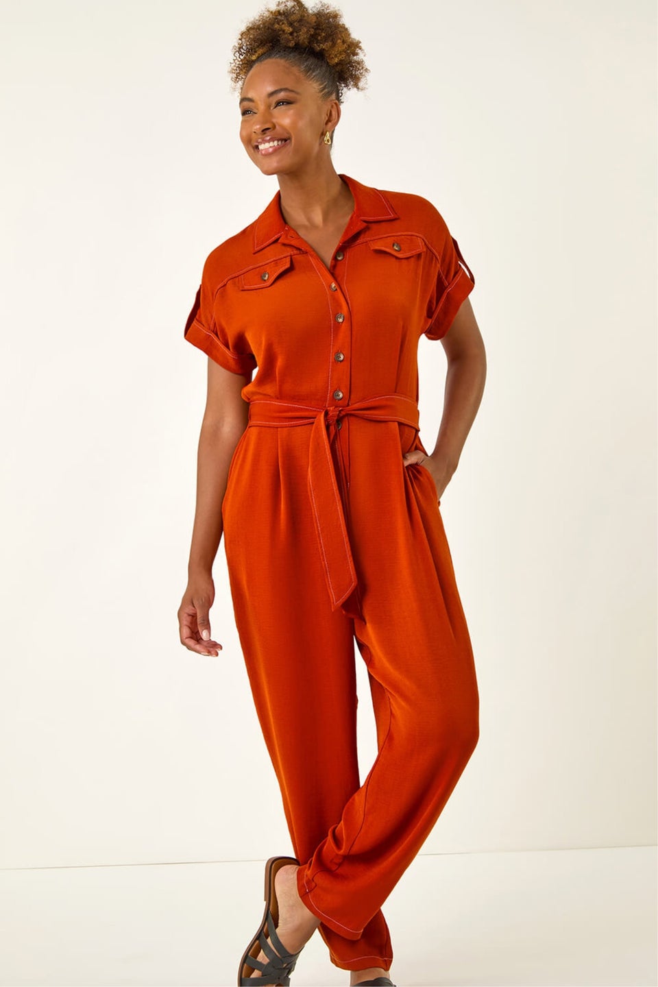 Roman Rust Utility Buttoned Jumpsuit