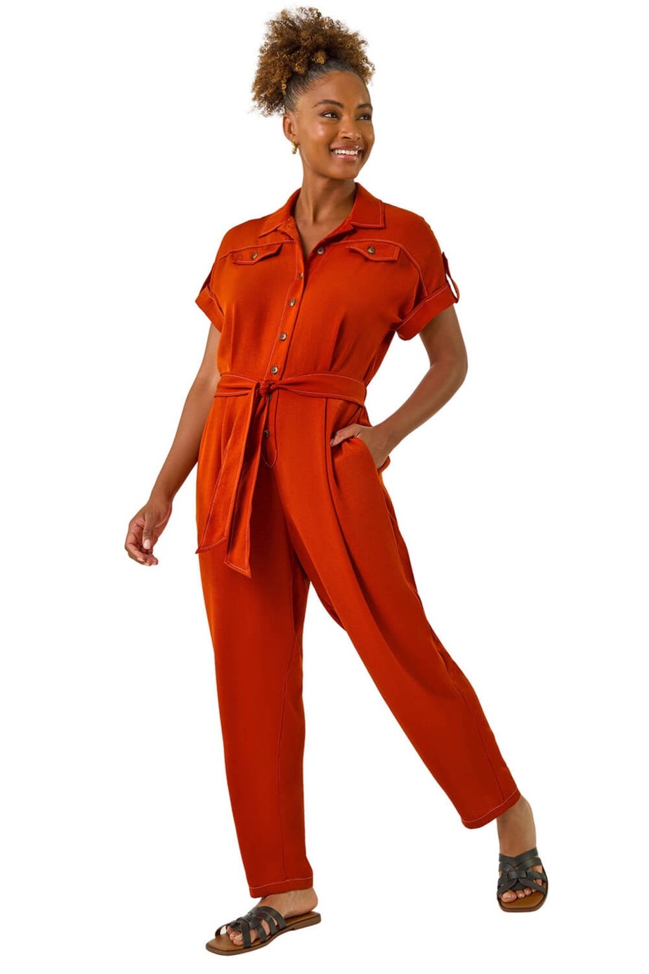 Roman Rust Utility Buttoned Jumpsuit