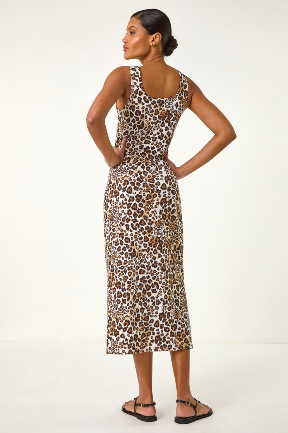 Roman Tan Animal Print Strappy Midi Dress