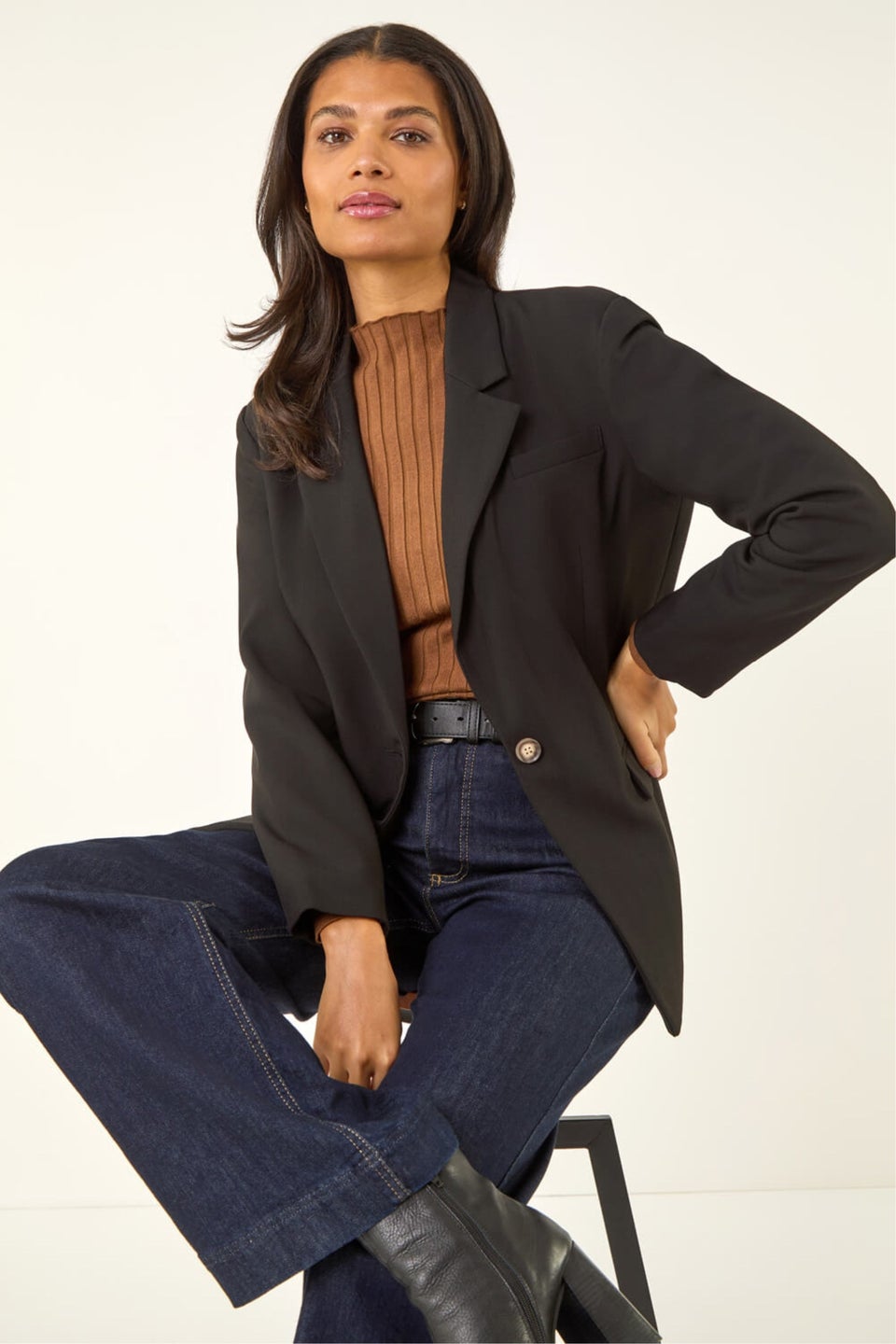 Roman Black Single Breasted Smart Blazer