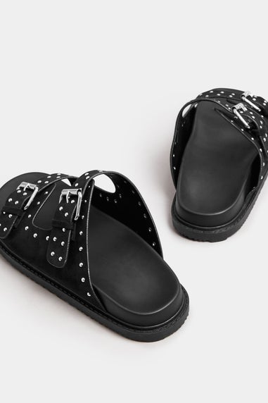 Yours Black Studded Buckle Strap Sandals In Extra Wide EEE Fit