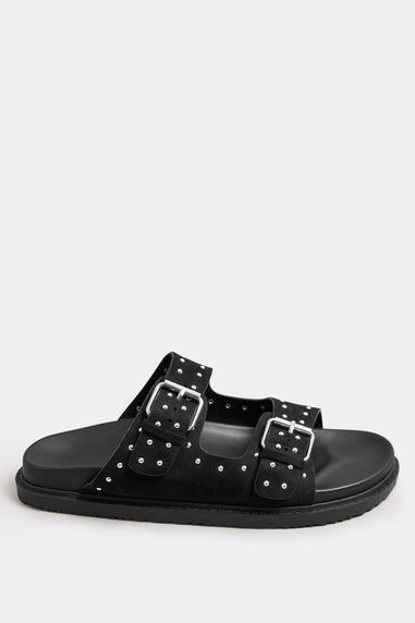 Yours Black Studded Buckle Strap Sandals In Extra Wide EEE Fit