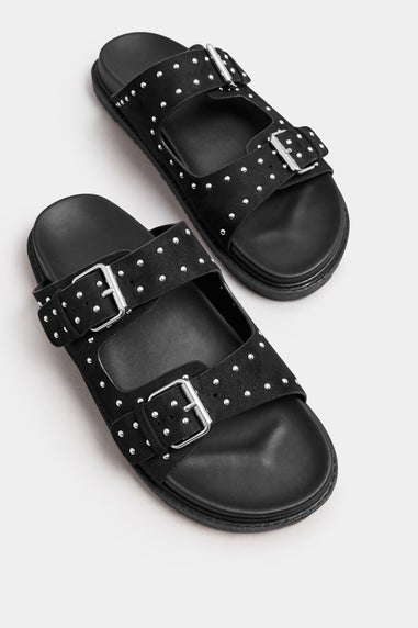 Yours Black Studded Buckle Strap Sandals In Extra Wide EEE Fit