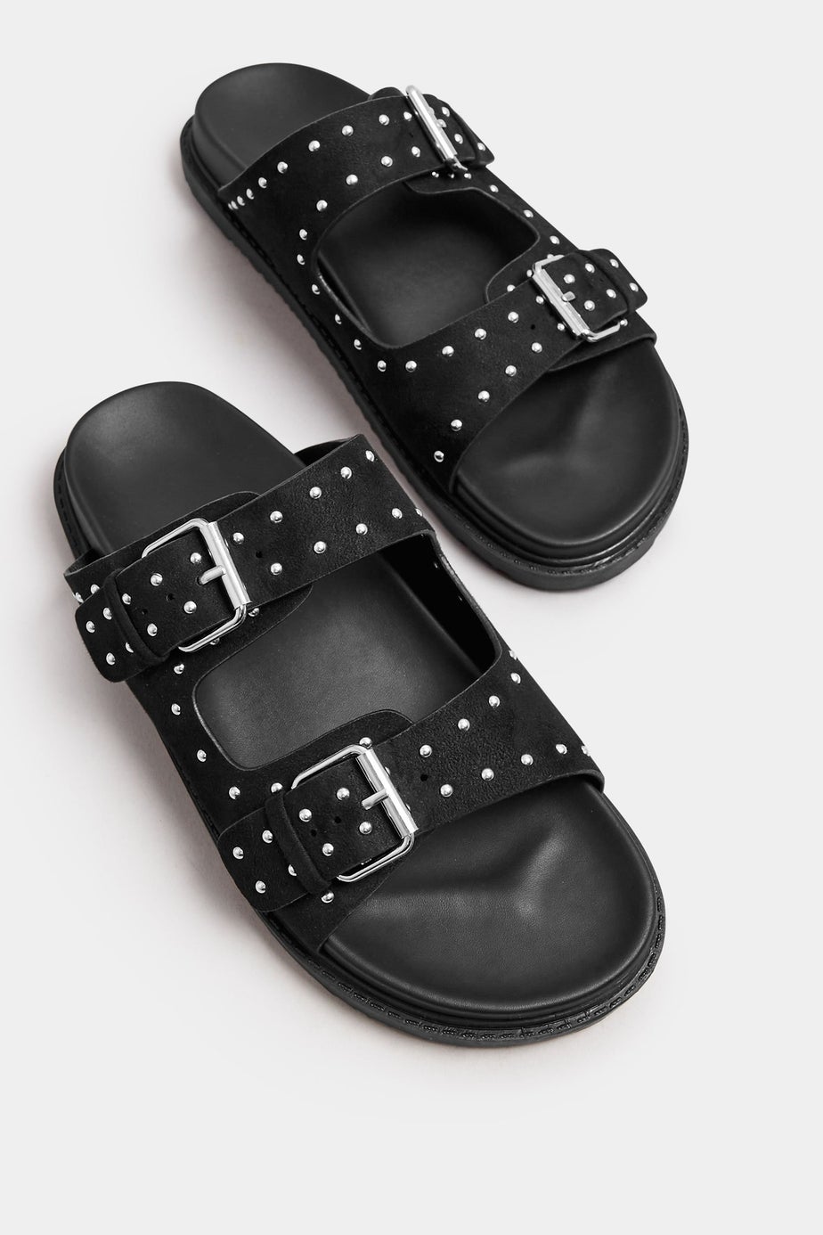 Yours Black Studded Buckle Strap Sandals In Extra Wide EEE Fit