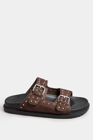 Yours Brown Studded Buckle Strap Sandals In Extra Wide EEE Fit