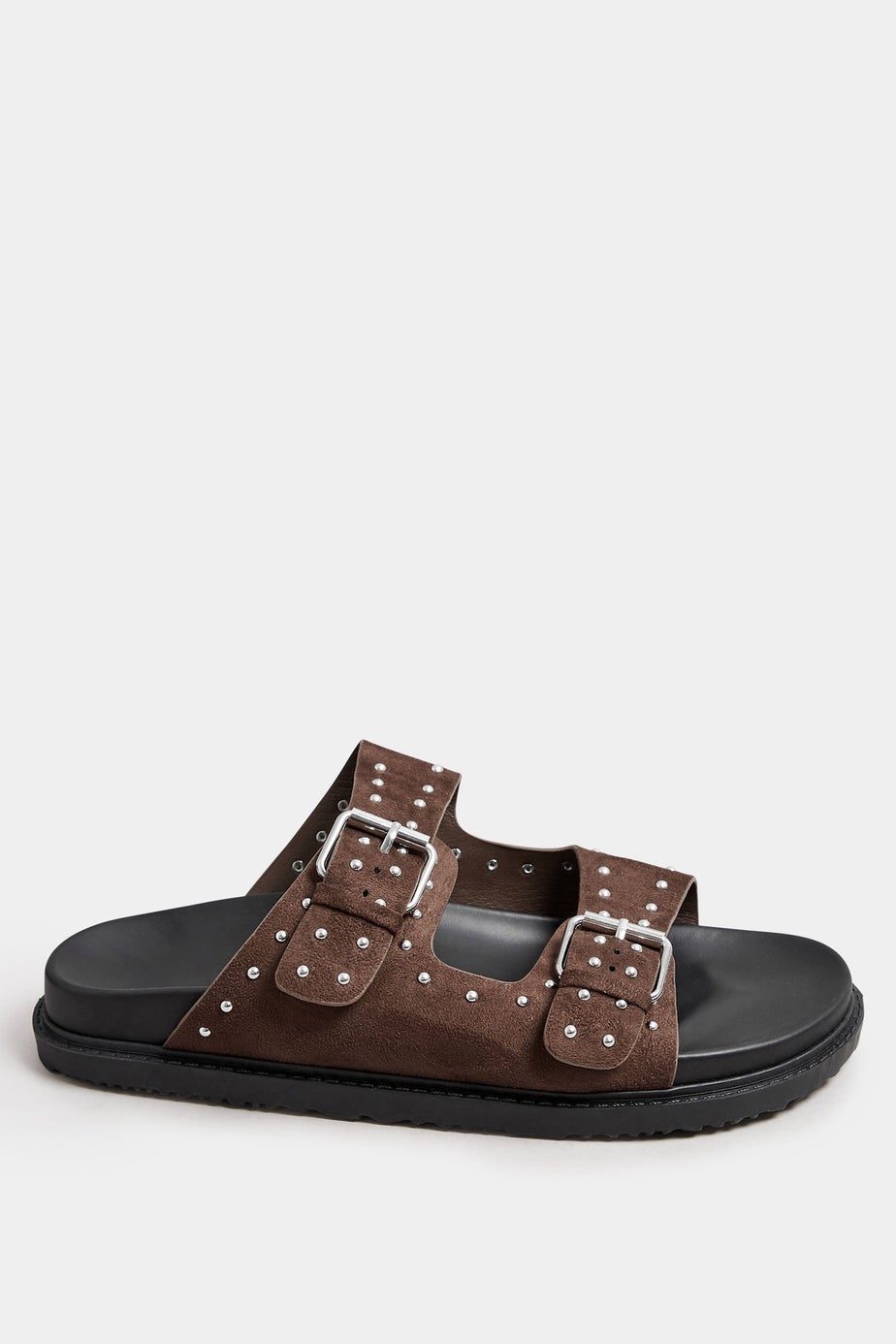 Yours Brown Studded Buckle Strap Sandals In Extra Wide EEE Fit