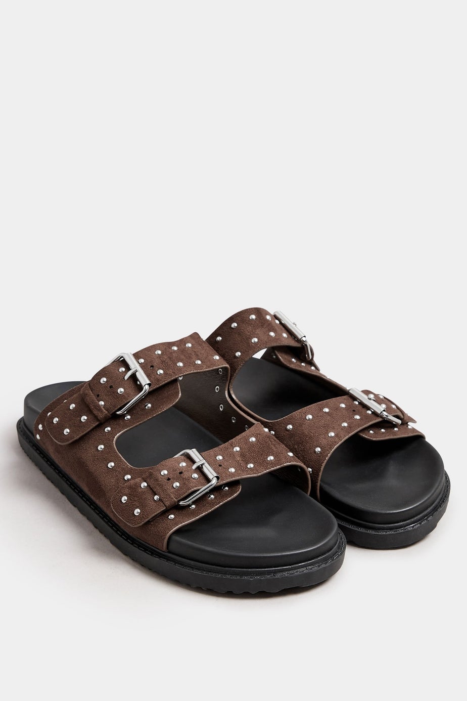 Yours Brown Studded Buckle Strap Sandals In Extra Wide EEE Fit