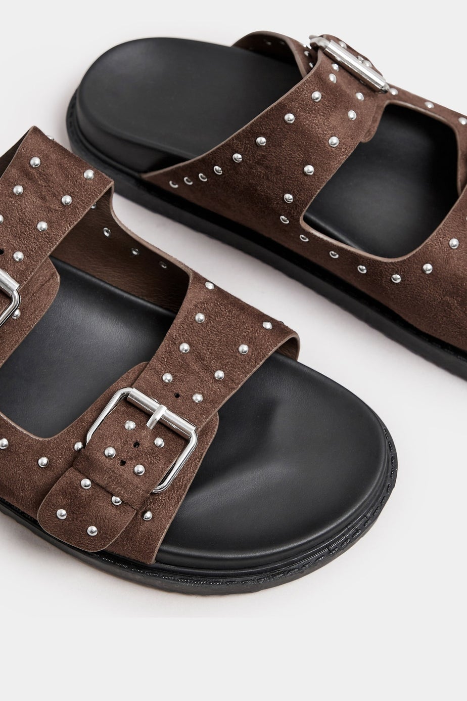 Yours Brown Studded Buckle Strap Sandals In Extra Wide EEE Fit