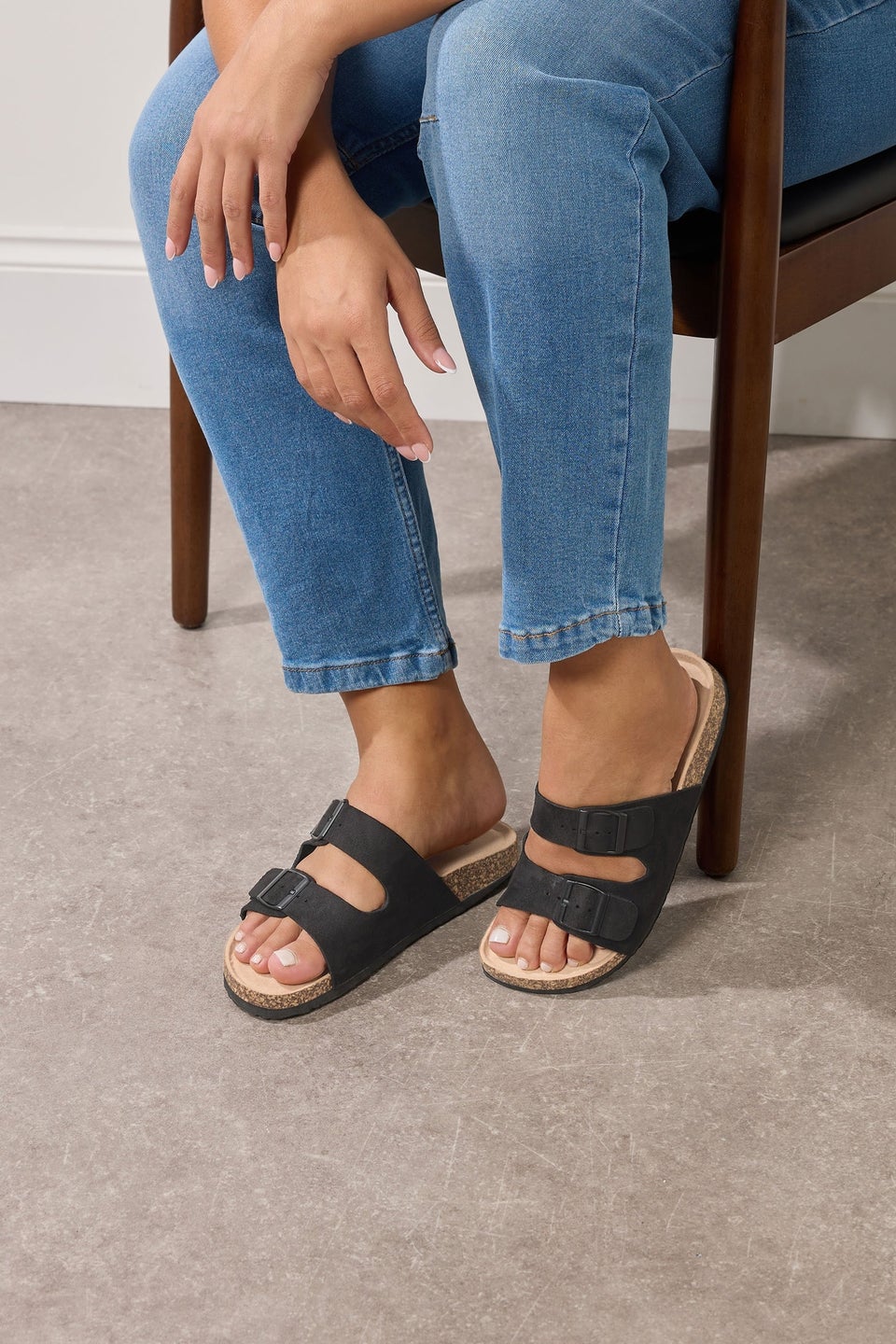 Yours Black Faux Suede Buckle Strap Sandals In Extra Wide EEE Fit