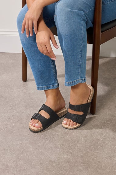 Yours Black Faux Suede Buckle Strap Sandals In Extra Wide EEE Fit