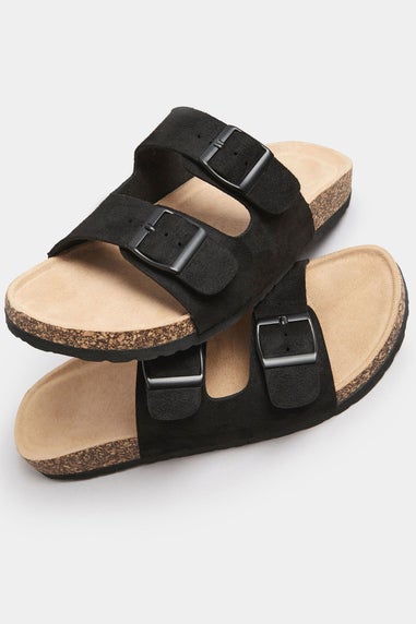 Yours Black Faux Suede Buckle Strap Sandals In Extra Wide EEE Fit