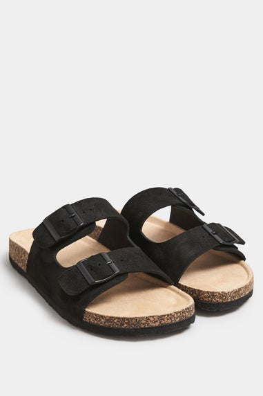 Yours Black Faux Suede Buckle Strap Sandals In Extra Wide EEE Fit