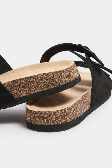 Yours Black Faux Suede Buckle Strap Sandals In Extra Wide EEE Fit