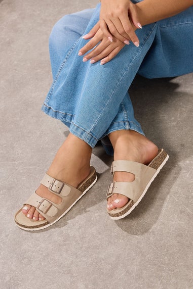 Yours Natural Brown Faux Suede Buckle Strap Sandals In Extra Wide EEE Fit