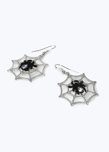 Muse Silver Halloween Spider Web Earrings