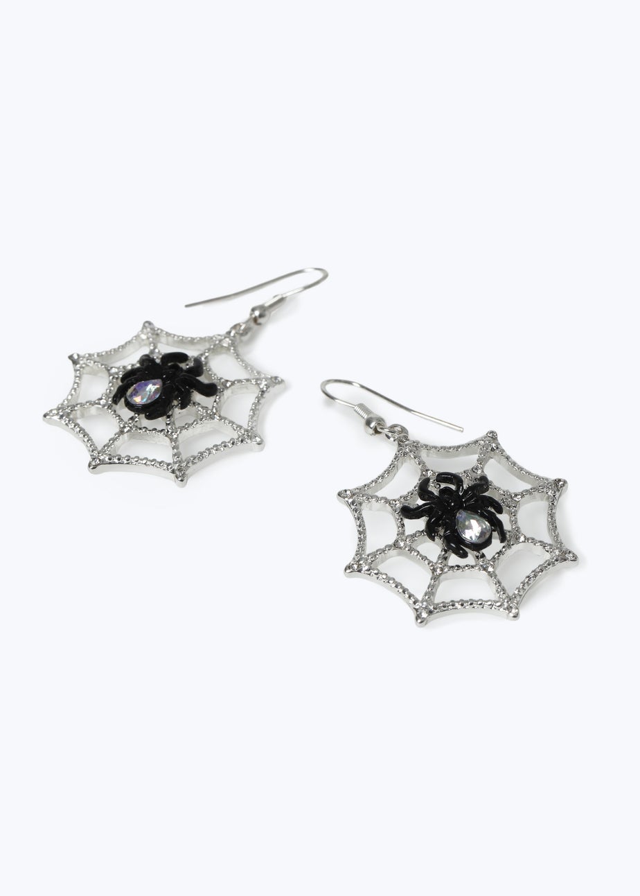 Muse Silver Halloween Spider Web Earrings