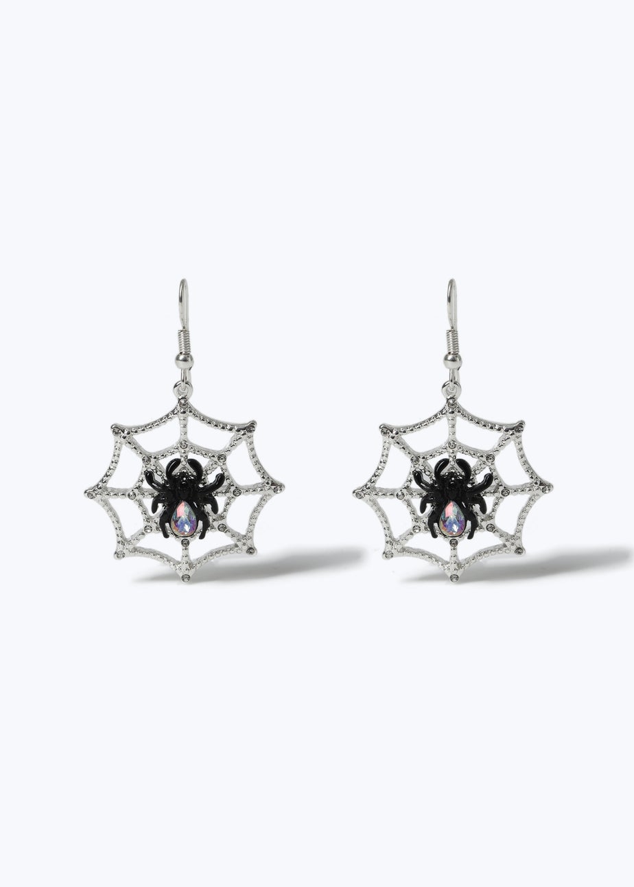 Muse Silver Halloween Spider Web Earrings