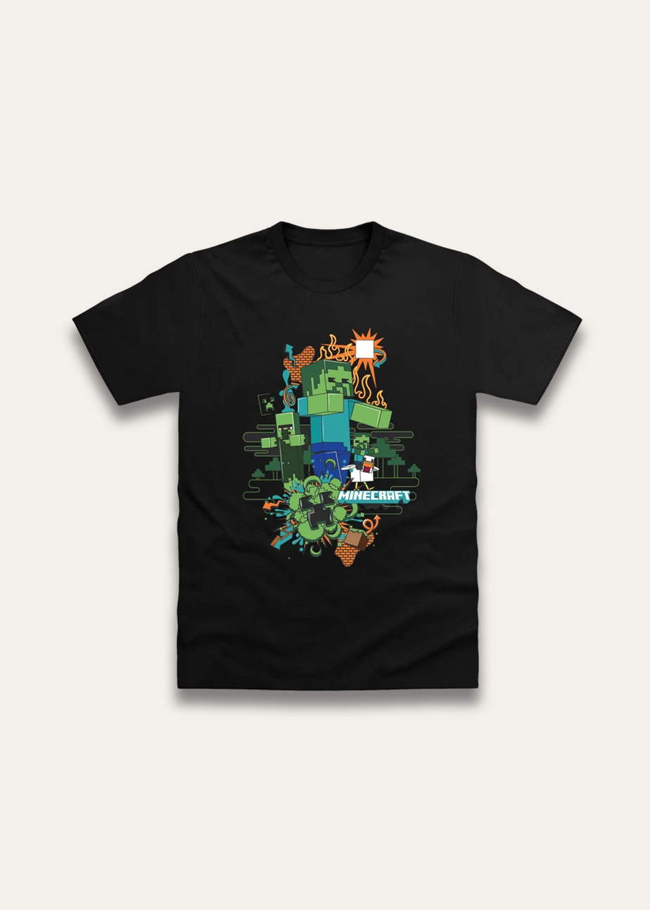 Brand Threads Minecraft T Shirt Black (Ages 7- 14 Years)