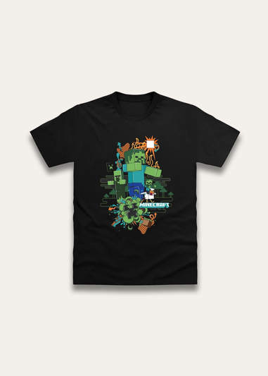 Brand Threads Minecraft T Shirt Black (Ages 7- 14 Years)