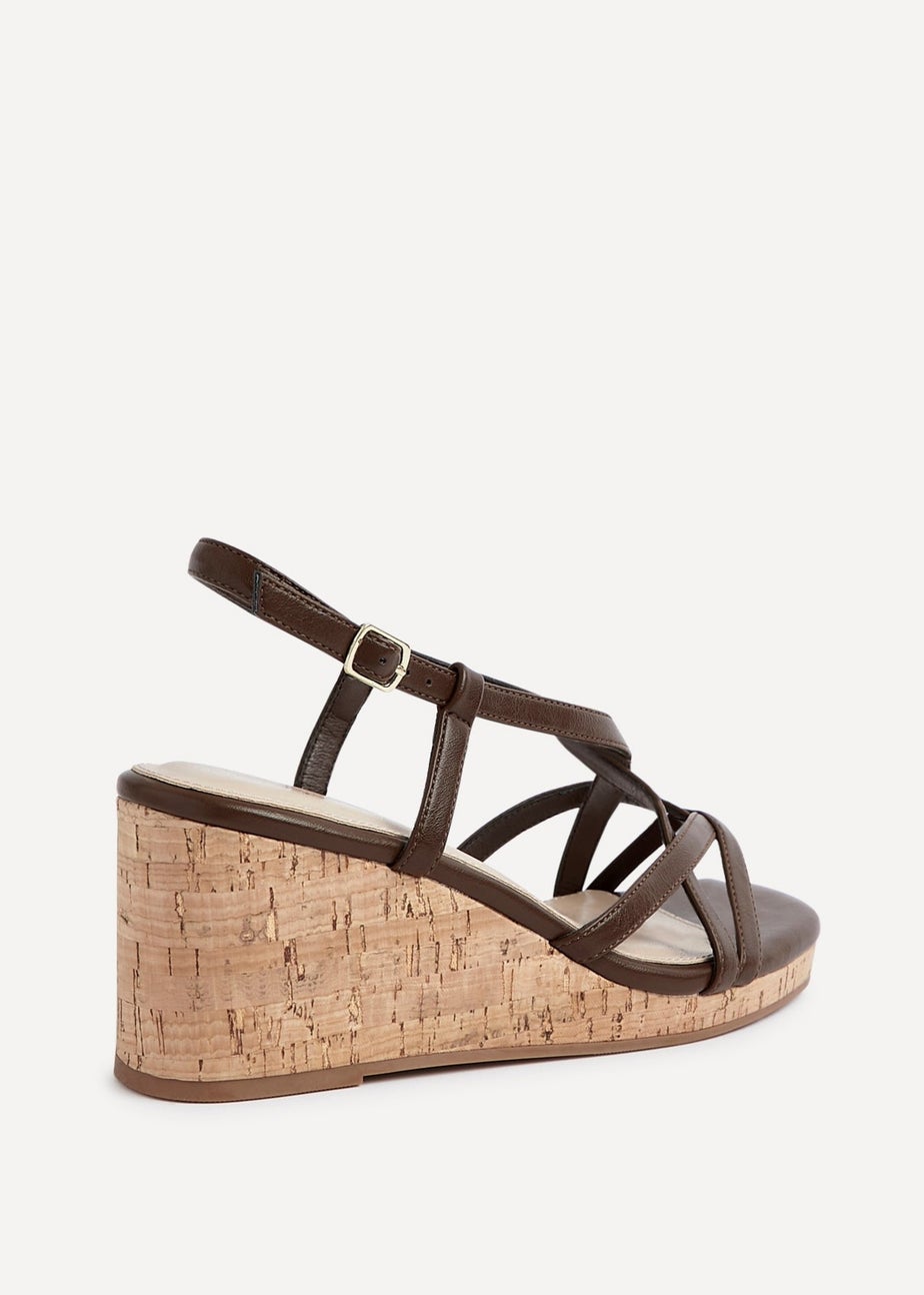 Linzi Safiya Brown Faux Leather Strappy Wedge Sandal