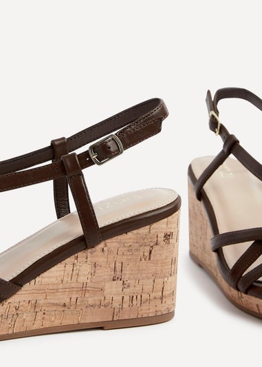Linzi Safiya Brown Faux Leather Strappy Wedge Sandal